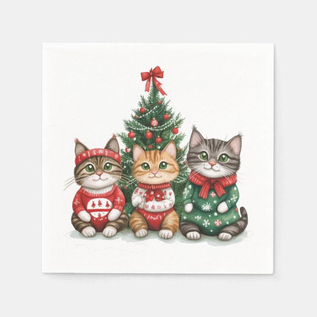 Servilleta De Papel Gatos de Navidades cortos (Anverso)