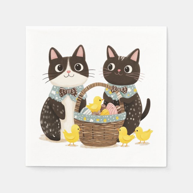 Servilleta De Papel Gatos de Pascua Cesta de Pascua Bebés (Anverso)