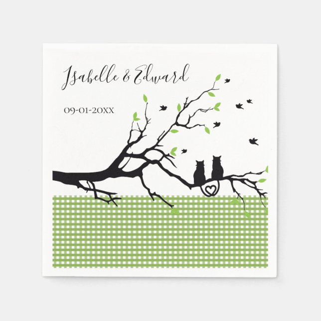 Servilleta De Papel Gatos De Tendencia Enamorados Moss Green Gingham B (Anverso)