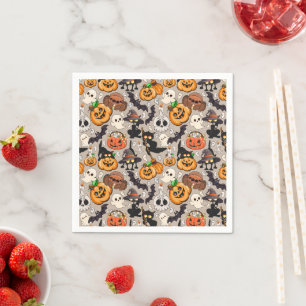 Servilleta De Papel Gatos divertidos de Halloween en una fiesta