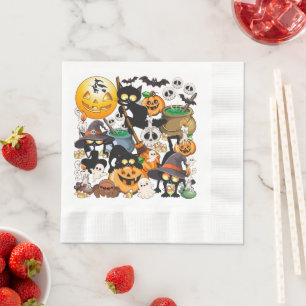 Servilleta De Papel Gatos divertidos de Halloween en una fiesta