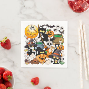 Servilleta De Papel Gatos divertidos de Halloween en una fiesta