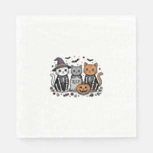 Servilleta De Papel Gatos Esqueleto Lindos Grabado Vintage Halloween C