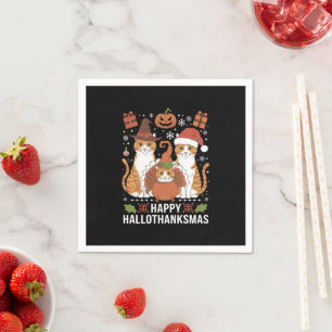 Servilleta De Papel Gatos Felices Hallothanksmas Halloween Navidad