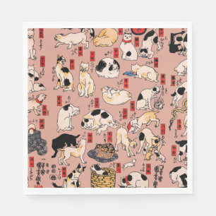 Servilleta De Papel gatos japoneses Ukiyo-e Funny kitty