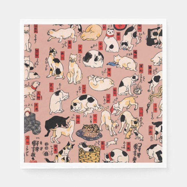 Servilleta De Papel gatos japoneses Ukiyo-e Funny kitty (Anverso)