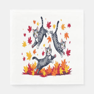 Servilleta De Papel Gatos jugando en hojas de otoño