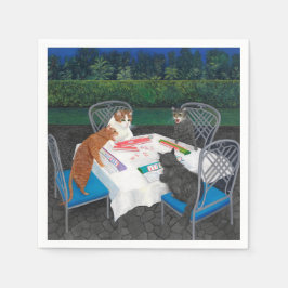 Servilleta De Papel Gatos jugando Mahjong en el jardín