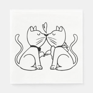 Servilleta De Papel Gatos Lindos Gracias Bodas Novia Blanco Negro