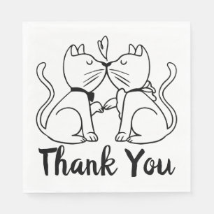 Servilleta De Papel Gatos Lindos Gracias Bodas Novia Blanco Negro