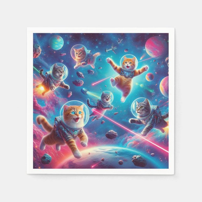 Servilleta De Papel ¡Gatos locos en el espacio! (Anverso)
