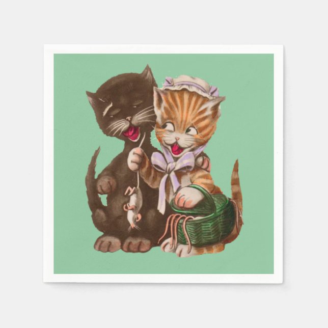 Servilleta De Papel Gatos machos felices guapos con rata (Anverso)