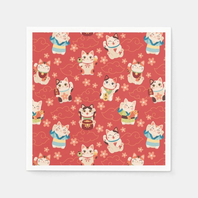 Servilleta De Papel Gatos Maneki Neko Personalizados  (Anverso)