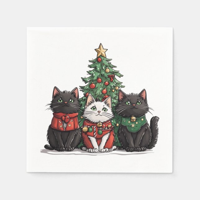 Servilleta De Papel Gatos Navideños Adorables (Anverso)