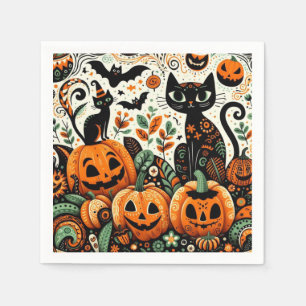 Servilleta De Papel Gatos negros, calabazas y murciélagos caprichosos