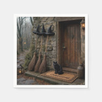 Gatos negros de Halloween y escobas de brujas