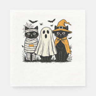 Servilleta De Papel Gatos negros en disfraces de Halloween - Fantasma,