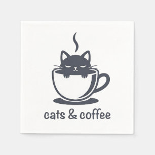 Servilleta De Papel Gatos y Café Divertido Noir Felino Ambiente Matuti