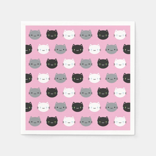 Servilleta De Papel Gatos y gatitos kawaii (rosados) (Anverso)
