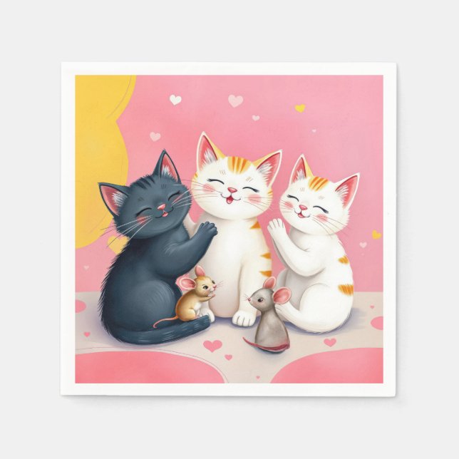 Servilleta De Papel Gatos y ratones de arte de Kawaii (Anverso)