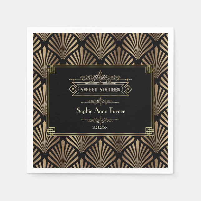 Servilleta De Papel Gatsby negro art decó 1920 dulce dieciséis (Anverso)