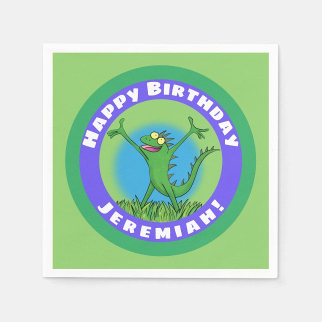 Servilleta De Papel Gavilina de iguana con una sonrisa verde feliz (Anverso)