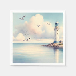 Servilleta De Papel Gaviotas de faro costero Cielo pastel Serenidad