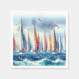 Servilleta De Papel Gaviotas volando con una regata de veleros