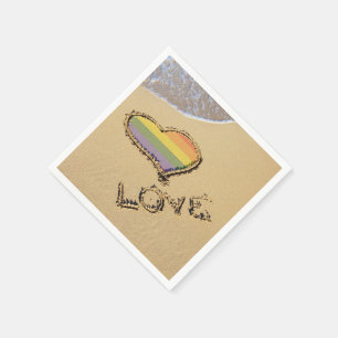 Servilleta De Papel Gay Rainbow Love Heart In the Sand