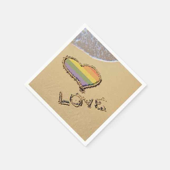 Servilleta De Papel Gay Rainbow Love Heart In the Sand (Borde)