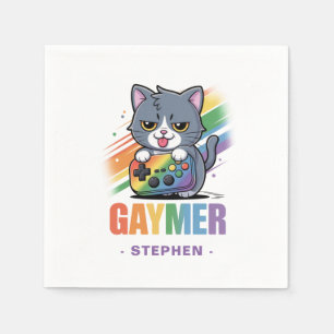 Servilleta De Papel Gaymer - Gato de juegos de arcoiris con consola   