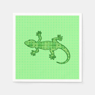 Servilleta De Papel Gecko de batik tribal - cal y verde esmeralda