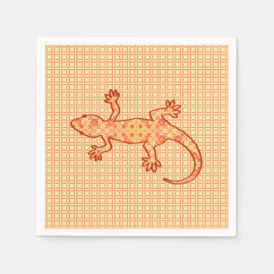 Servilleta De Papel Gecko de batik tribal - naranja de coral y luz