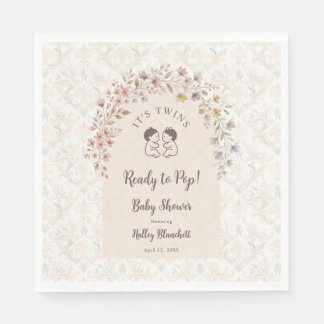 Servilleta De Papel Gemelos Caprichosos Cumpleaños Bebé Floral Pastel