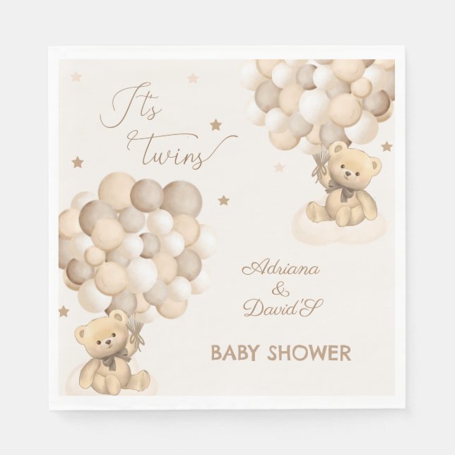 Servilleta De Papel Gemelos gemelos género Neutral Brown Beige Baby Sh (Anverso)