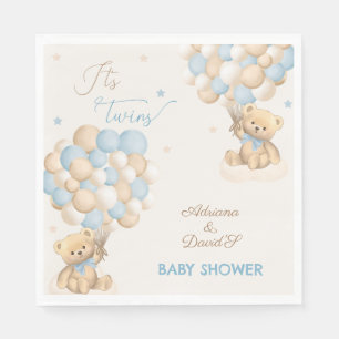 Servilleta De Papel Gemelos Niños Globos Oso Azul Baby Shower