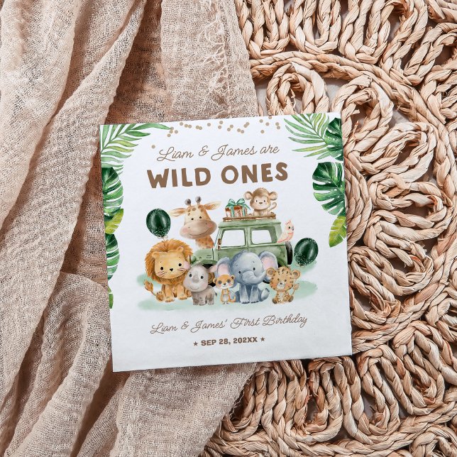 Servilleta De Papel Gemelos Wild One Cumpleaños 1 Safari Animales (Subido por el creador)