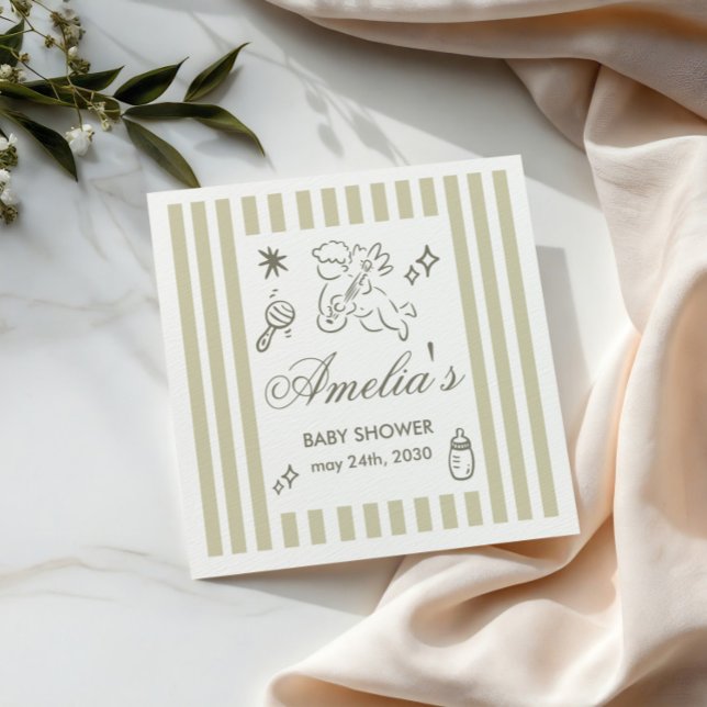 Servilleta De Papel Gender Neutral doodle cupid Baby Shower Green (Subido por el creador)