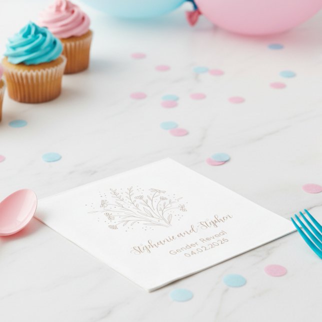 Servilleta De Papel Gender Reveal - Boho Floral (Gender reveal party napkin)