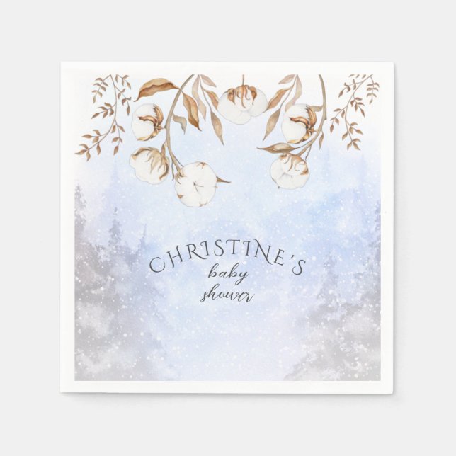 Servilleta De Papel Género invernal Flor de algodón neutra Baby Shower (Anverso)