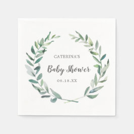 Servilleta De Papel Género Neutral Baby Shower Rústico Greenery Wreath