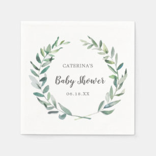 Servilleta De Papel Género Neutral Baby Shower Rústico Greenery Wreath