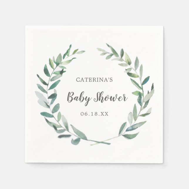 Servilleta De Papel Género Neutral Baby Shower Rústico Greenery Wreath (Anverso)