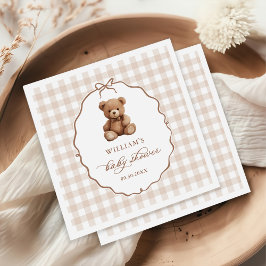 Servilleta De Papel Género Neutral Gingham Teddy Bear Baby Shower