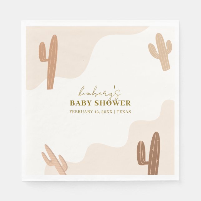 Servilleta De Papel Género Neutral Moderno Boho Cactus Baby Shower (Anverso)