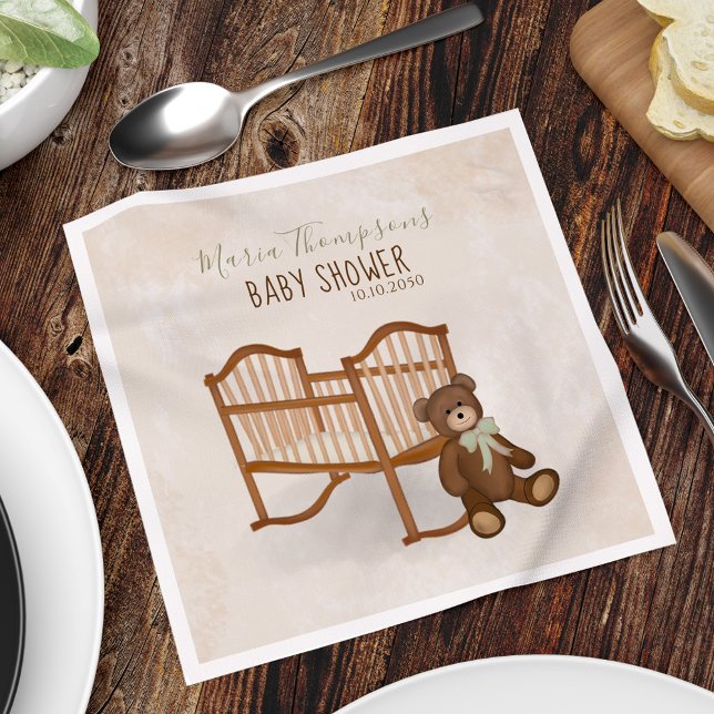 Servilleta De Papel Género Neutral Oso de Teddy Cute simple Nursera (Gender neutral baby shower napkins. )