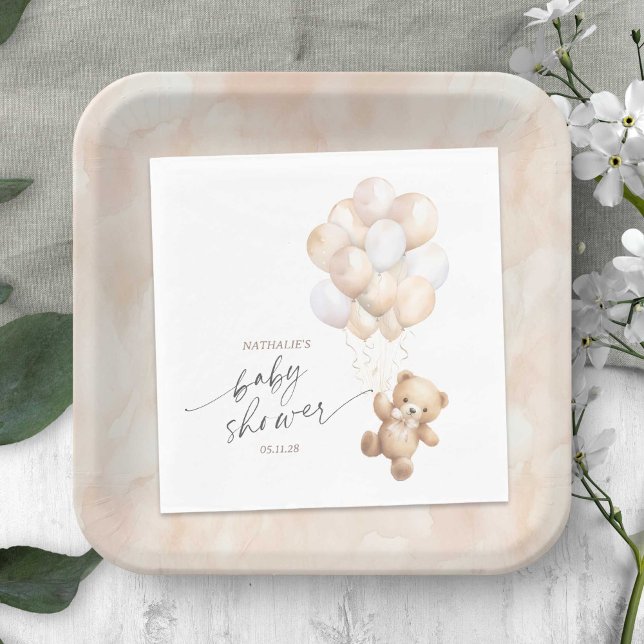 Servilleta De Papel Género neutral podemos esperar a ducha temática (Gender Neutral We Can Bearly Wait, Teddy Bear Themed Baby Boy Shower Napkin.)