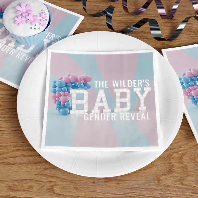 Servilleta De Papel Género rosa y azul revelan toallas Fiestas (Pink and blue gender reveal party napkins just for you. Add your name!)