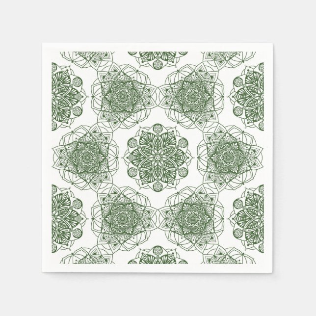 Servilleta De Papel Geometría de mandala verde (Anverso)