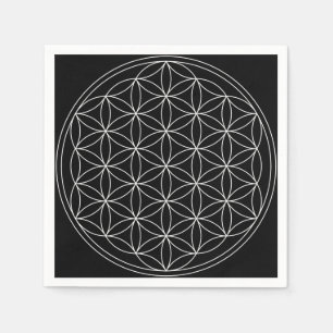 Servilleta De Papel Geometría Sagrada: Flor de la Vida Negro y Blanco